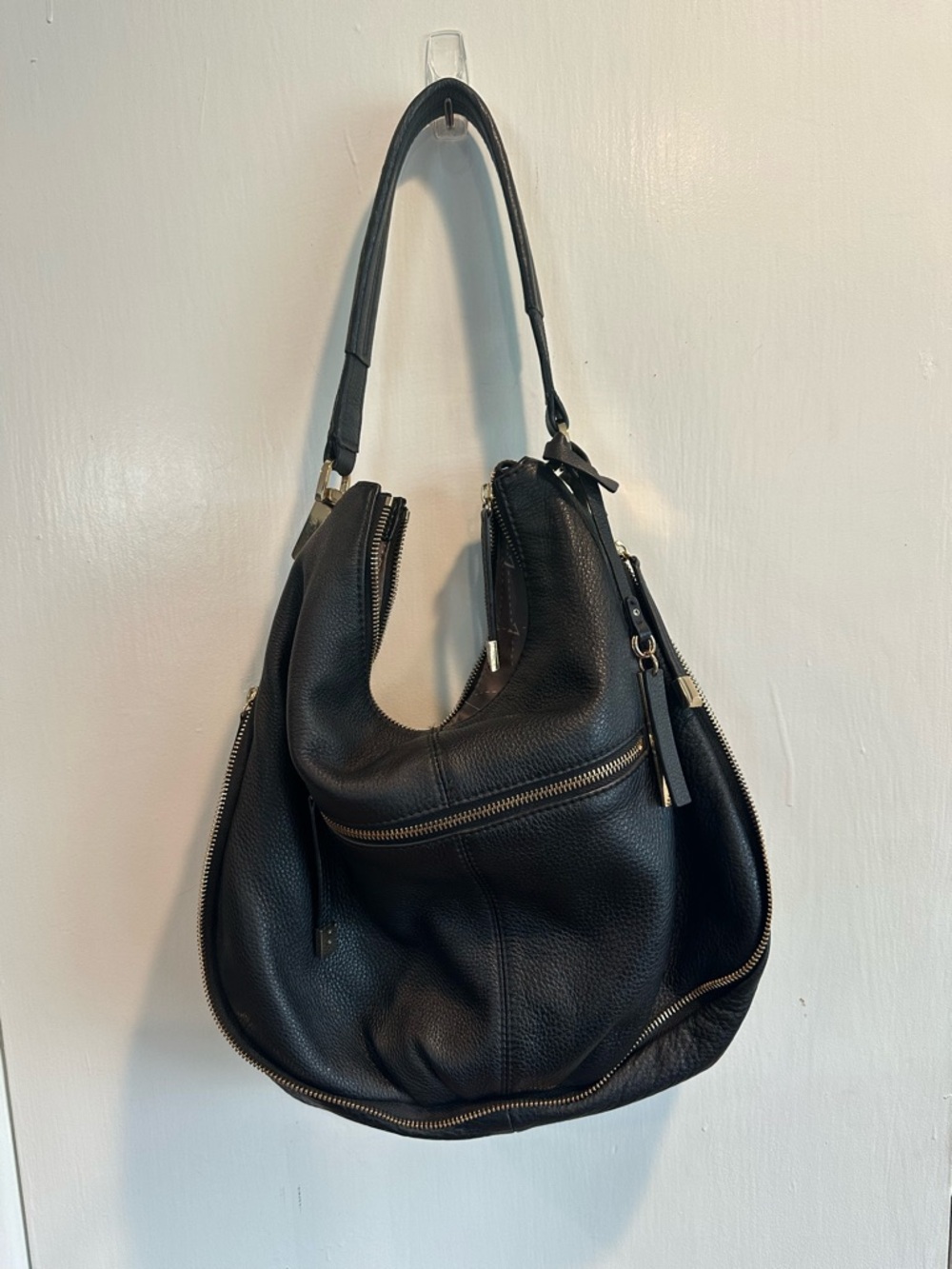 Vince Camuto Black Pebbled Leather Hobo with Gold Hardware - Picture 4 of 8